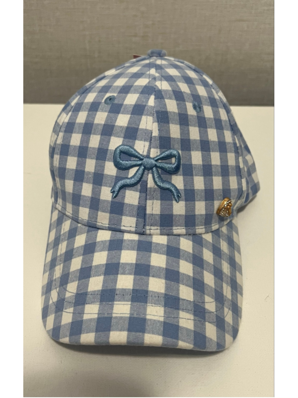 NWT Juicy Couture Baby Blue Gingham Boy Baseball Cap Couquette Y2K With Pin